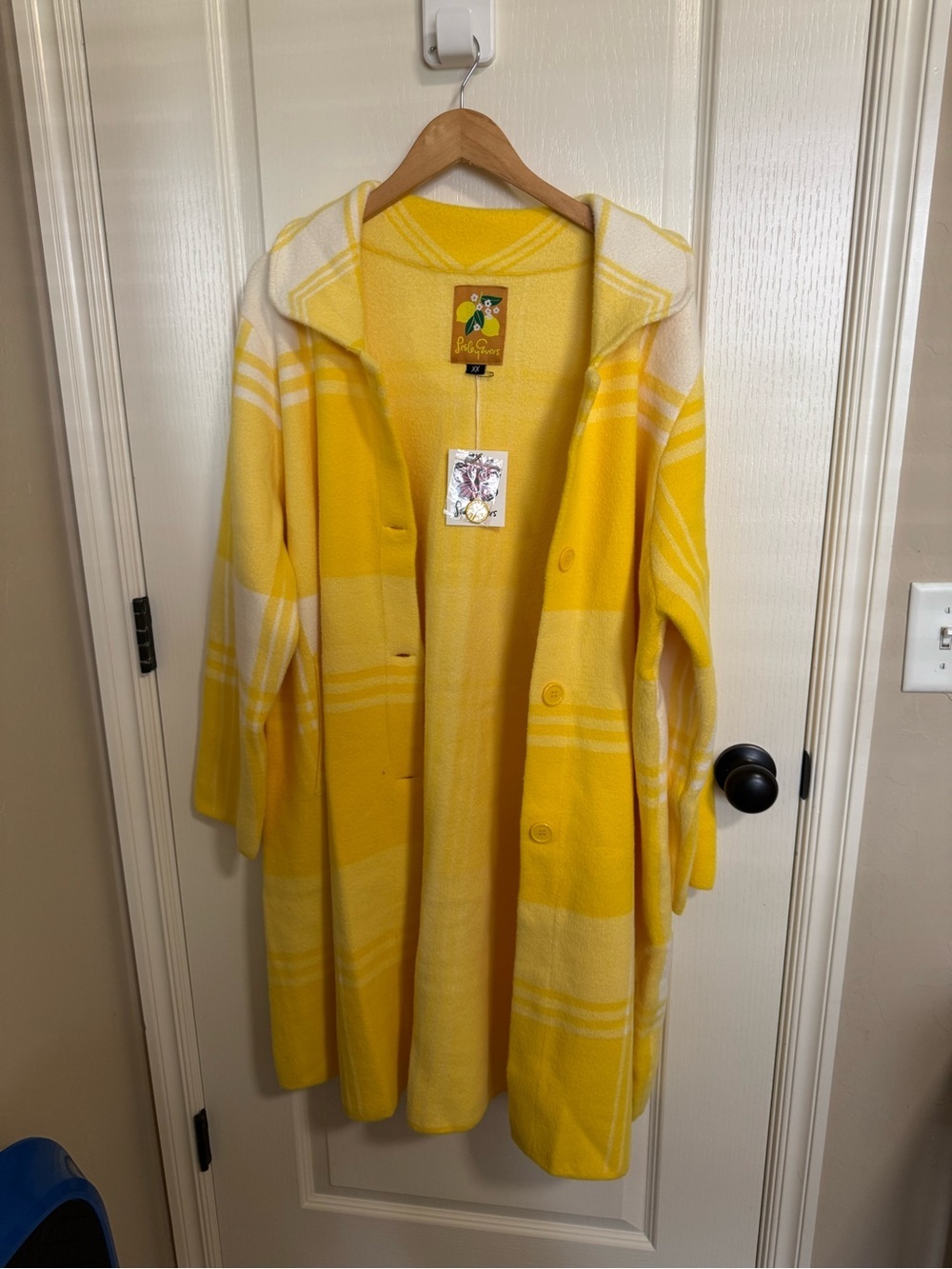 Lesley Evers Natalie Knit Plaid Coat Yellow White XX NWT - Picture 4 of 9